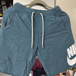 Nike Teal Athletic Drawstring Shorts with White Logo